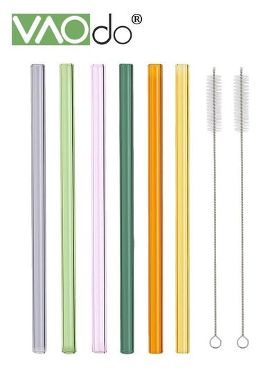 Buy 8PCS Glass Smoothie Straw Inner Diameter 5MM Wide Reusable Straight Straws with 2 Cleaning Brush Suitable for Juice Milk Smoothies in UAE