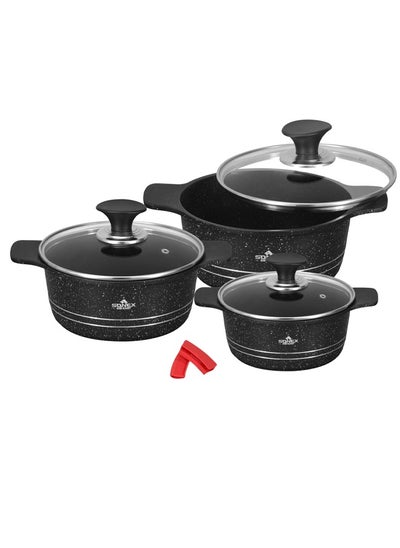 Buy Sonex Omega Junior 8 Pcs Diecast Cookware Set – Marble Coated Non-Stick, Black Finish, 20, 24, 28 cm, PFOA-Free, Dishwasher Safe, Superior Heat Retention for Effortless Cooking in UAE