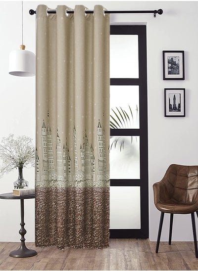 اشتري Castle Theme in Starry Night Pattern Thermal Insulated Blackout Curtain for Bedroom Brown/Beige 100x250cm في الامارات