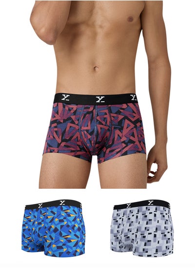 Buy Pack of 3 Men's Shuffle Micromodal Regular Fit Printed Antimicrobial Trunks in UAE