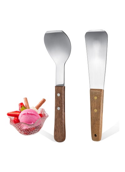 Buy Ice Cream Shovel, Ice Cream Scoop, 2 PCS Stainless Steel Ice Cream Shovel, with Wooden Handle, Dessert Spade, Butter Cutter, Flat Ice Cream Metal Spade, for Dining Kitchen Utensil, Home Commercial in UAE