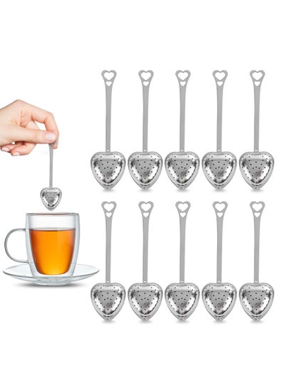 اشتري Tea Strainers for Loose Tea Spoon, 10Pcs Heart Tea Steeper Tea Filter Fine Mesh Strainer Stainless Steel Tea Diffuser Tea Infuser Spoon, Loose Tea Steeper Tea Infuser for Loose Leaf Tea Strainer في الامارات