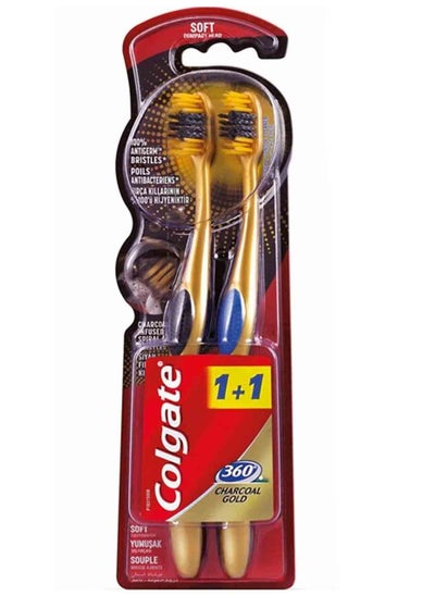 Buy Colgate Toothbrush 360 Charcoal Infused Gold Multicolor Soft 2 Pieces in Saudi Arabia