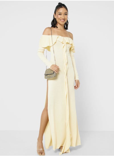 Buy Off Shoulder Ruffle Detail Maxi Dress in Saudi Arabia