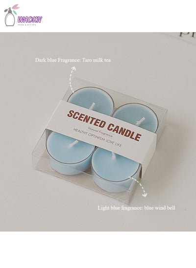 Buy 4 Round Tea Wax Scented Candle Set, Creative Scented Candle Gift, Fragrance: Blue Wind Chimes/Taro Milk Tea in Saudi Arabia