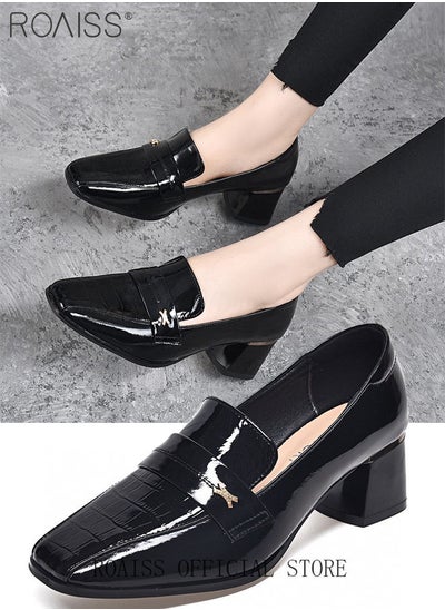 Buy Fashion Office Ladies Shoes Women Pu Leather Pumps Shoes British Style Square Toe Leather Shoes Mid Heel Chunky Heel Women's Shoes in Saudi Arabia