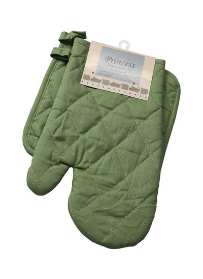 Buy 2-Piece Gloves/Oven Mitt And Pot Holder Set Sage Green in UAE