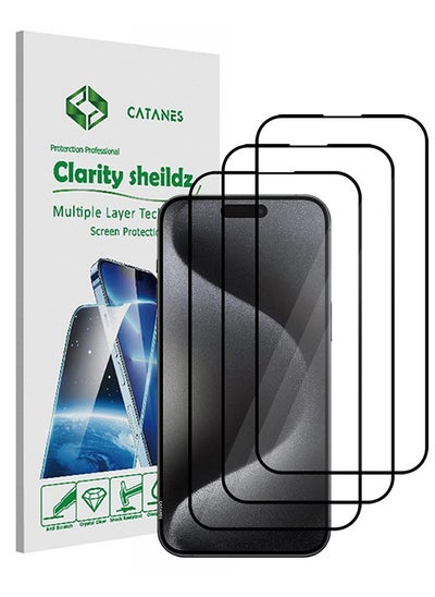 Buy 3 Pack For iPhone 15 Pro Max Screen Protector Scratch and Shatter Resistant Anti Bubble HD Clear Glass in UAE