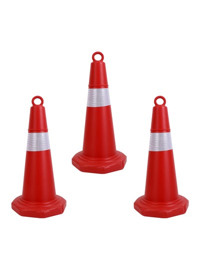 Buy Traffic Cone Set of 3 - 66cm - Reflective Stripe, Durable Heavy-Duty Plastic, Weather-Resistant, UV-Resistant, Stackable with Stable Base for Road Safety, Construction, and Emergency Use in Saudi Arabia