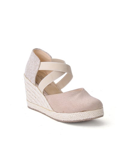 Buy Sandal Wedge Suede With Elastic W-9 - Beige in Egypt