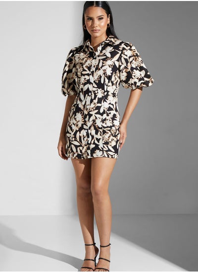 Buy Balloon Sleeve Printed Dress in UAE