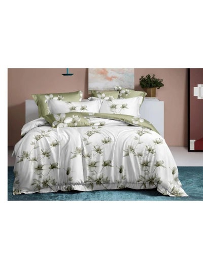 Buy 6-Pieces Glace Cotton Printed Fancy Comforters Set Fixed duvet, fitted bedsheets and pillowcase King Size F24 in UAE