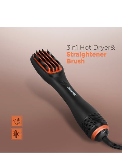 Buy 3 in 1 Hot Dryer and Straightener Brush, 2 Speed and 2 Heat Setting, In Built Comb with PTC Heating, Perfect for Salon and At Home Styling with a Hang Up Hook, PTC Heater, DC Motor in UAE