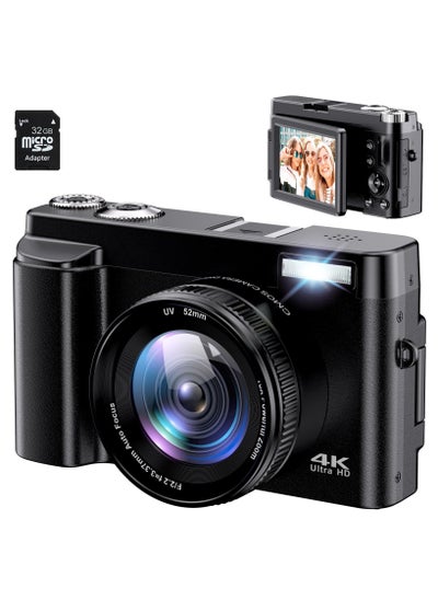 اشتري 4K Digital Camera for Photography Auto Focus 48MP 4K Camera with SD Card, 180° 3.0 Inch Flip Screen Vlogging Camera with 16x Digital Zoom, Anti-Shake, 2 Batteries في السعودية