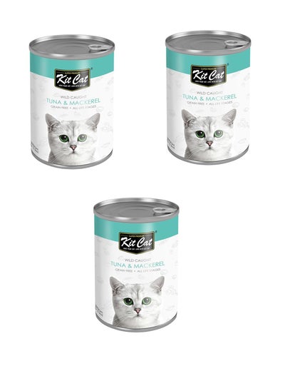 Buy 3Pc Wild Caught Tuna with Mackerel Canned Cat Wet Food 400g in UAE