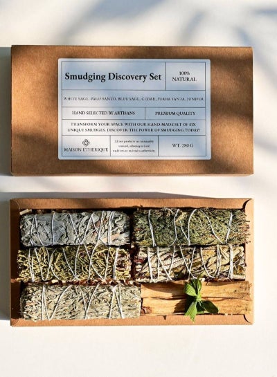 Buy Smudging Discovery Set:  White Sage, Blue sage, Cedar, Juniper, Yerba Santa, Palo Santo - Natural Smudge Sticks in UAE