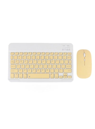 Buy Rechargeable Bluetooth Keyboard And Mouse Combo Ultra-Slim Portable Compact Set For Android Windows Tablet Cell Phone IPhone IPad Pro Air Mini OS IOS 13 And Above Yellow in UAE
