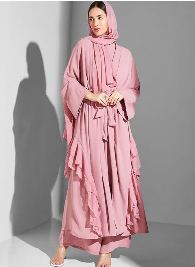 Buy Ruffle Tie Detail Abaya in UAE