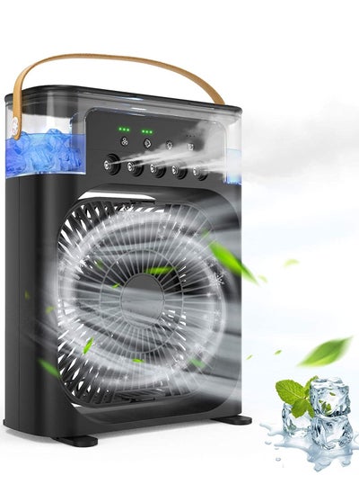 اشتري Portable Air Conditioner Fan Mini Evaporative Air Cooler with 7 Colors LED Light 1/2/3 H Timer 3 Wind Speeds and 3 Spray Modes for Office Home Dorm Travel(Black) في السعودية