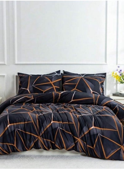 Buy Various King/Queen/Single Size Duvet Cover Set, Black with Grey Geometric Design in UAE