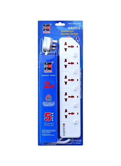 اشتري Power Strips KD1605S Heavy Duty Extension Cord with 5 way Outlets with switches, Charging Socket with 2 meter Heat resistant  Extension Cord (White) في الامارات