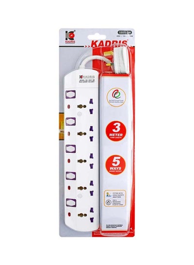 اشتري Power Strips S551 Heavy Duty Extension Cord with 5 way Outlets with individual switch, Charging Socket with 3 meter Heat resistant  Extension Cord (White) في الامارات