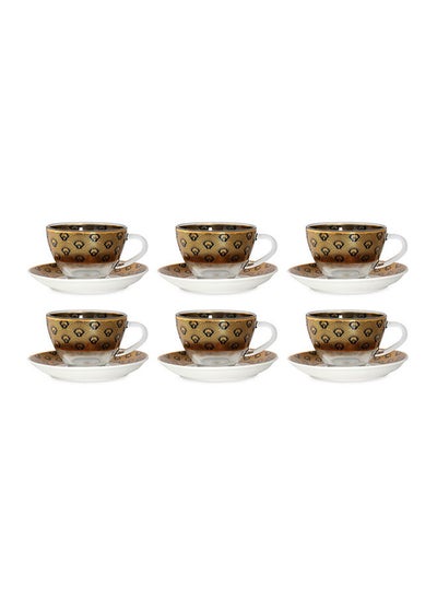 اشتري Elan Glass Cup/Porcelain Saucer Gold/Black Set Of 6 في الامارات