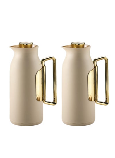 Buy Thermos Set of 2 Pieces for Tea and Coffee from Petros Golden/Light Brown Color 1Liter in Saudi Arabia