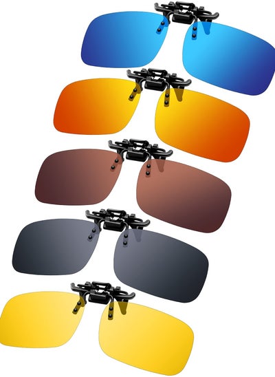 اشتري 5 Pairs Polarized Clip-On Sunglasses Rimless Flip Up Driving Sunglasses, Polarized Lens Fit over Glasses, Flip up Rimless Myopia Nearsighted Sunglasses for Men Women في الامارات