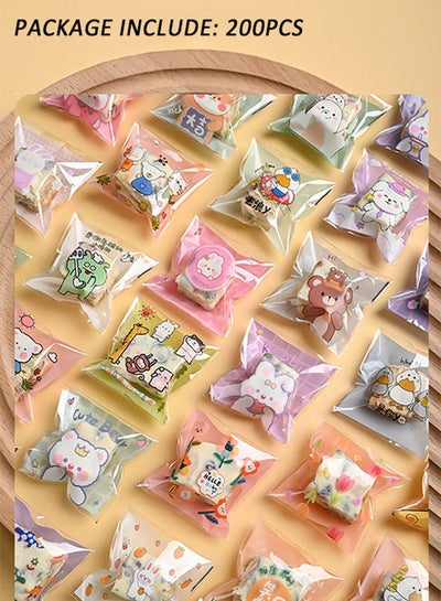 Buy 200 PCS Mini Cookie Candy Bags Self Adhesive Candy Bags Chocolate Candy Gift Bags for Bakery Biscuit Candy Chocolate(10*10cm) in UAE