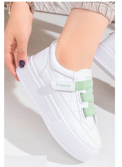 Buy KO-73 Leather Sneakers With Snap Closure - White Green in Egypt