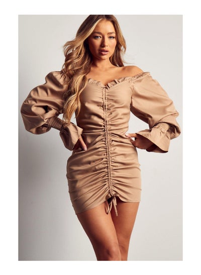 Buy Off The Shoulder Puff Sleeve Ruched Dress in UAE