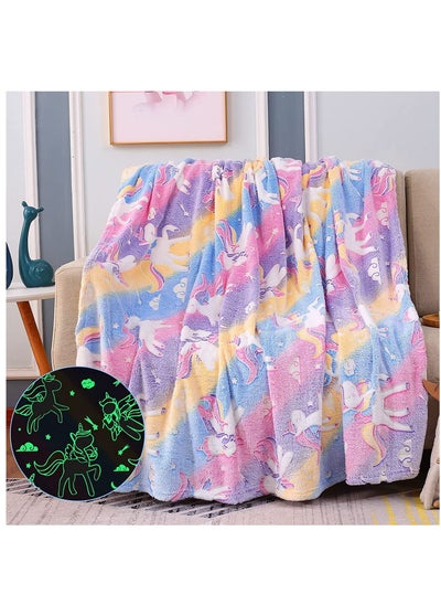 Buy Glow in The Dark Throw Blanket for Girls - 50 x 60 Unicorns Gift Blanket Soft Cozy Flannel Fleece Blanket for Toddler Luminous Plush Blanket Birthday for Kids in UAE