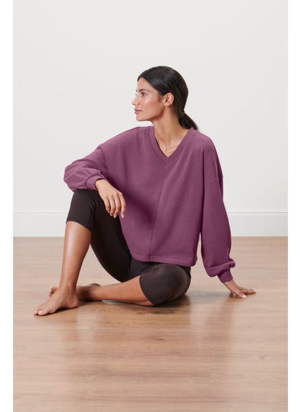 Buy Women V-Neck Long Sleeves Plain Sweatshirts, Purple in UAE