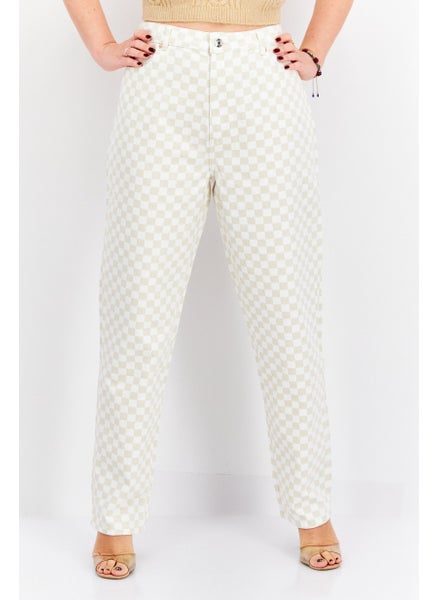 Buy Women Straight Checkered No Stretch Jeans, Off White/Beige in UAE