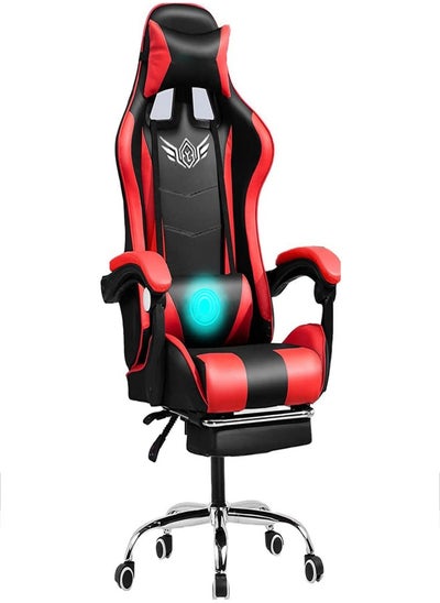 Buy High Back PU Leather Gaming Chair with Adjustable Lumbar Support, Comfortable Armrests, and Headrest - Red\/Black in Saudi Arabia