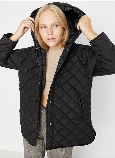 Buy Black Hooded Water Repellent Quilted Coat TWOAW23MO00131 in Egypt