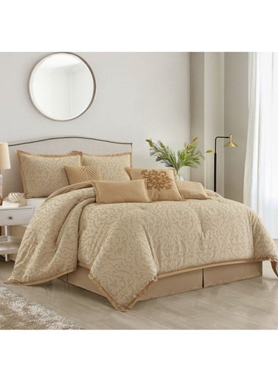 اشتري Allure Velveeta 7 -Piece King Comforter Set 240X260 Cm Gold في الامارات