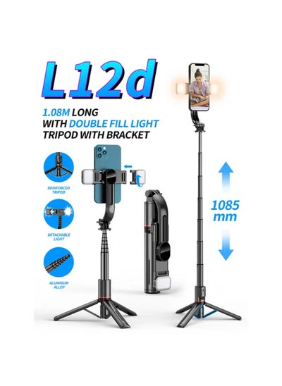 Buy 42.7 Inches L12d Foldable Wireless Bluetooth Aluminum Selfie Stick Tripod with Remote Shutter Fill Light for for iPhone Android Phone, Portable Phone Camera Stand in UAE