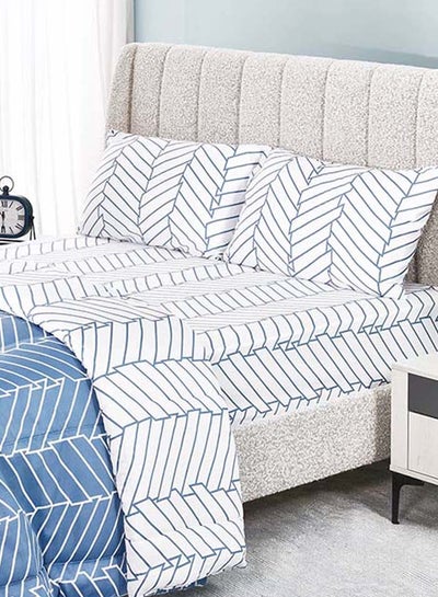 Buy Chevron Fitted Sheet and Pillowcase Set, Tranquil Blue & White - 180x200 cm in UAE