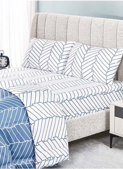 اشتري Chevron Fitted Sheet and Pillowcase Set, Tranquil Blue & White - 180x200 cm في الامارات