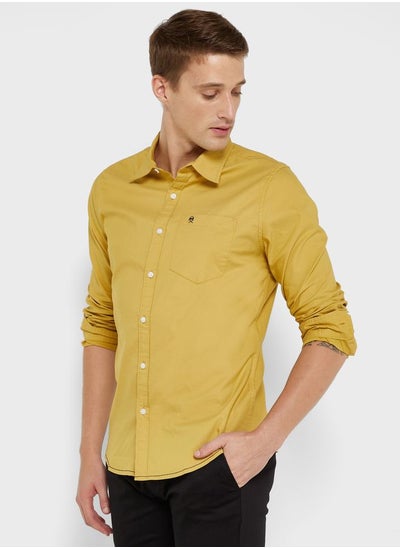 Buy Men Mustard Pure Cotton Slim Fit Casual Shirt in Saudi Arabia