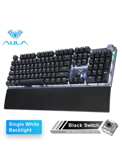 اشتري لوحة مفاتيح الألعاب AULA F2088 PC، مع مسند معصم قابل للفصل، مقبض وسائط مخصص، خلفية LED بيضاء، لوحة مفاتيح ميكانيكية بسلك USB مريحة للكمبيوتر المحمول ماك، جهاز كمبيوتر مكتبي (أسود) في الامارات