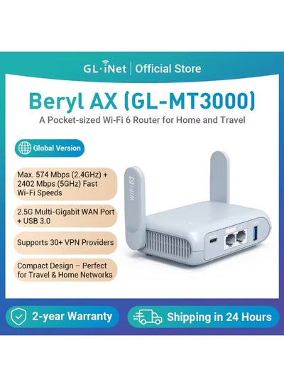 Glx Travel Router GL.iNet GL-MT3000 (Beryl AX) Portable Travel Router, Pocket-Sized Wi-Fi ...