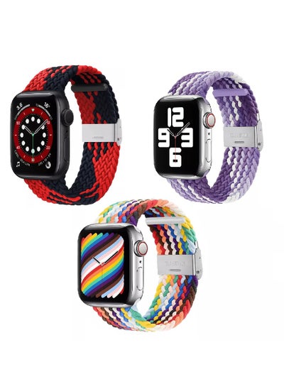 Buy 3pc Pack Adjustable Nylon Braided Loop Band for Apple Watch All Series Compatible with 45mm/44mm/49mm/42mm MultiColor in UAE