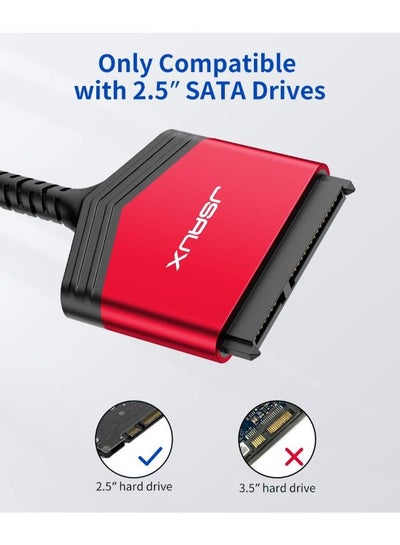 اشتري كابل JSAUX SATA إلى USB A، USB A 3.0 إلى 2.5 بوصة محول القرص الصلب SATA III محول خارجي من الألومنيوم بسلك من النايلون لنقل بيانات SSD/HDD - أحمر في مصر