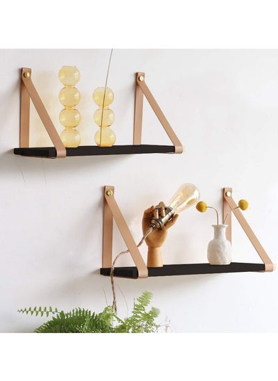 Buy PU Biege Leather Strap Wall Floating Shelf Black in Egypt