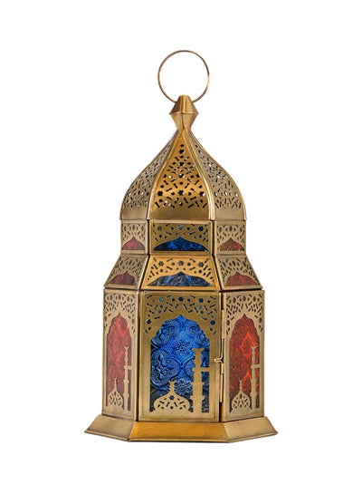 اشتري HilalFul Maghreb Red And Blue Glass Decorative Candle Holder Lantern | For Home Decor in Eid, Ramadan, Wedding | Living Room, Bedroom, Indoor, Outdoor Decoration | Islamic Themed | Moroccan في الامارات