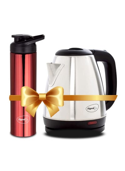 Buy 1.5 litre Hot  pigeon Kettle and Stainless Steel Water Bottle Combo used for boiling Water Making Tea and Coffee Instant Noodles Soup 1500 Watt with Auto Shut off Feature Silver in UAE