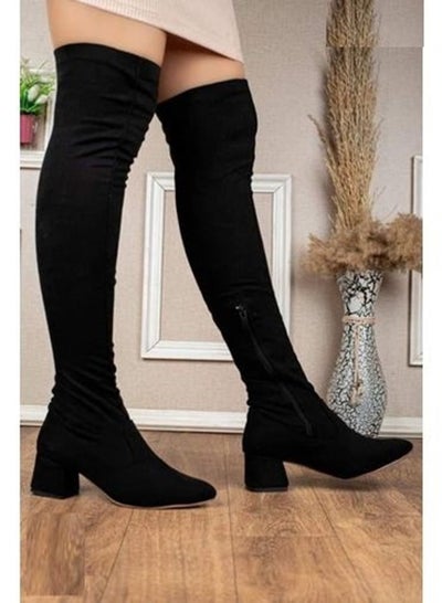 Buy Long boot stylish for woman suede heeled - Black in Egypt